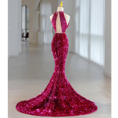 open lace back dress Spaghetti Straps Sexy Red Sequin Prom Dress Mermaid – loveangeldress main image 0