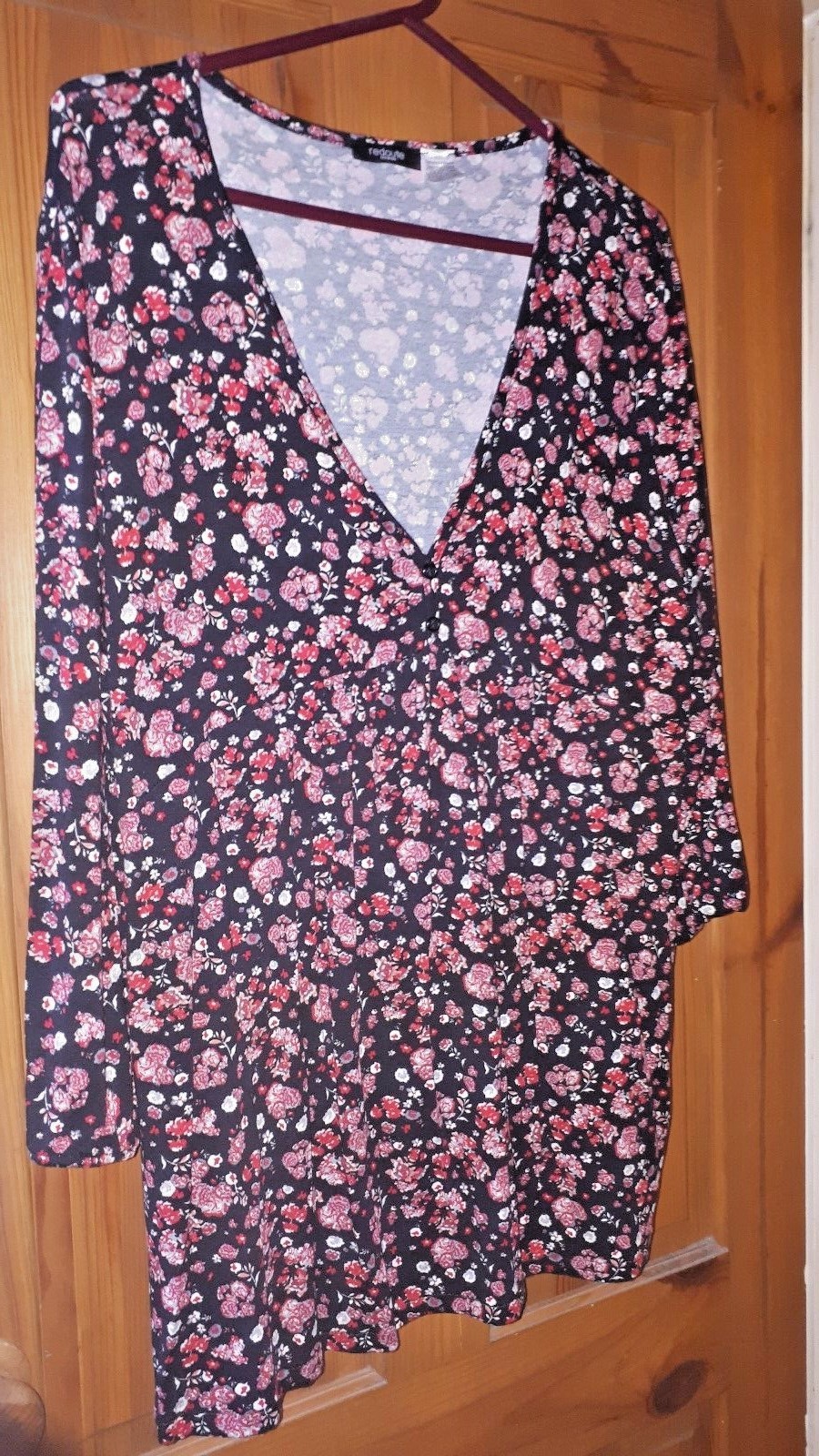 Black red ditsy hippie boho gypsy tunic top blouse 18 La redoute BNWOT