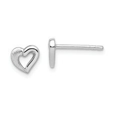.925 Sterling Silver Rhodium Plated Open Heart Post Earrings 6mm x 7mm