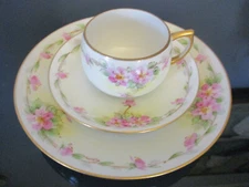 Antique Nippon HandPainted Cherry Blossom Trio Cup Saucer Plate 4 Sets Available
