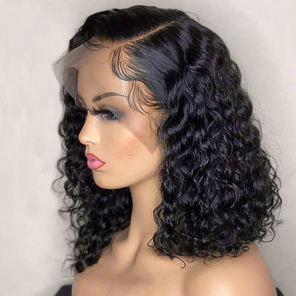 Curly Bob Human Hair Wig Glueless Pre Plucked Brazilian Remy Lace Front