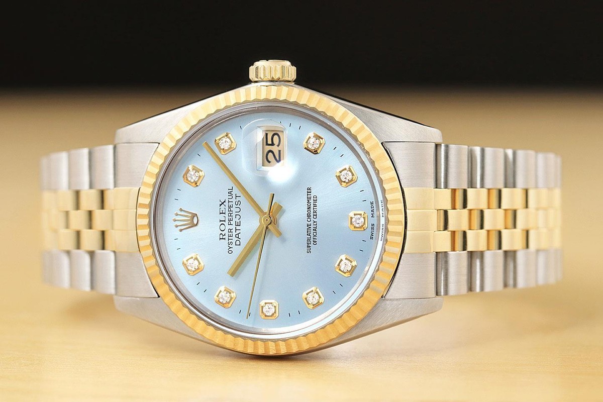 ⑤ado-chan ROLEX MENS DATEJUST 16013 ICE BLUE DIAMOND DIAL 18K YELLOW