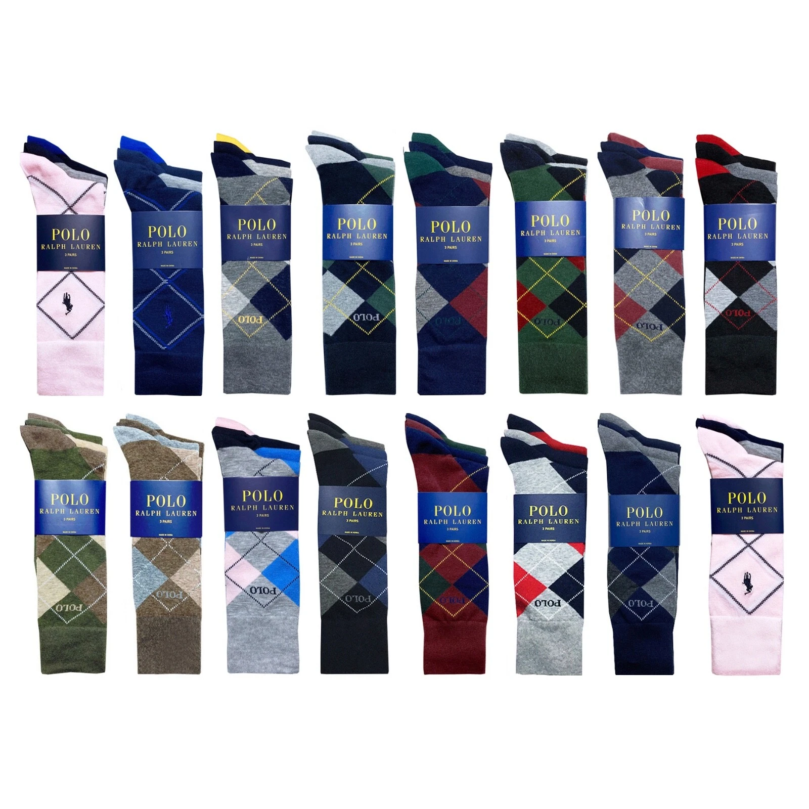 Polo Ralph Lauren Mens Argyle Socks 3 Pairs Crew