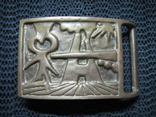 ABSTRACT MODERNIST ART BRASS HIPPIE BELT BUCKLE VINTAGE RARE 1970s USA 