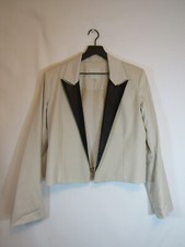 Michelle Mason Beige Tan Black Lambskin Trimmed Tuxedo Blazer Msrp $750 Women 10