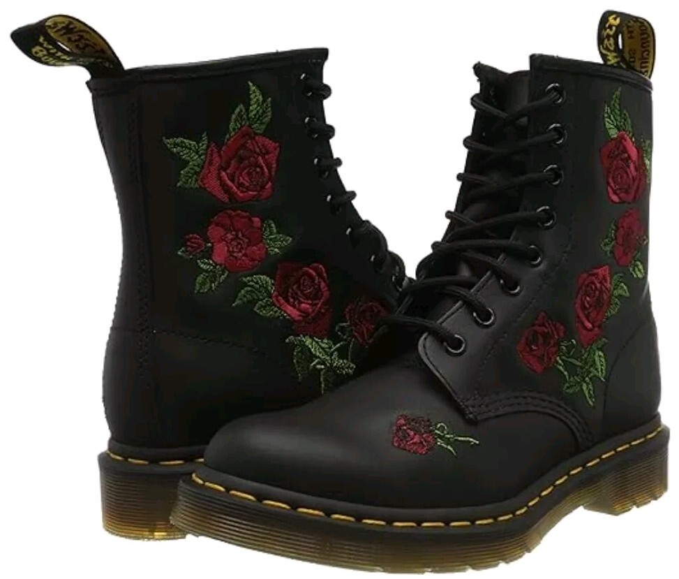 NEW Women's Shoes DR MARTENS 1460 VONDA Floral Leather Boots 24722001 BLACK