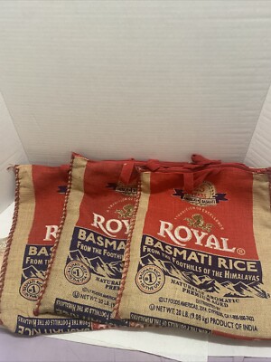 Royal Basmati 3 Empty Rice Bag Burlap Sack Craft Carrying Tote Bag Zipper Handle