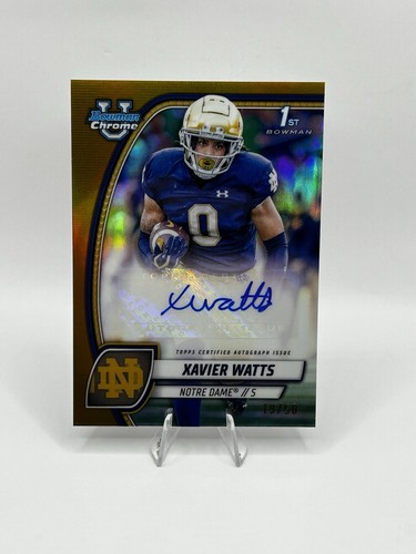 2024 Bowman Chrome Xavier Watts 1st Bowman True Gold Auto /50 Notre Dame Falcons