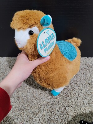 Kellytoy Alpaca Llama Plush 12'' Stuffed Animal Sugar Loaf Brown w/ Teal Saddle