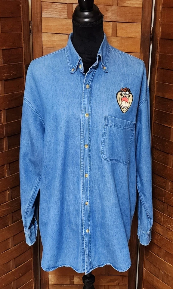 Vintage Legacy Button Up Taz Denim Long Sleeve Shirt Unisex Men's Size Medium - Image 2 of 4