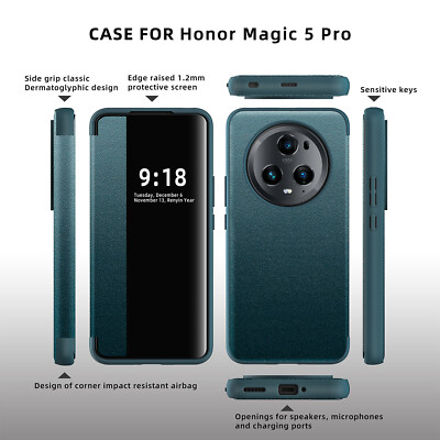 For Honor-Magic 5 pro, Luxury Flip Leather Smart View Wallet Slim