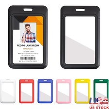Sliding Vertical ID Badge Holder Dual Card Case Clear Window Office School New