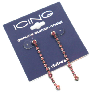 L2 Pink austrian crystal Dangle EARRINGS ICING Claire's