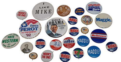Lot of 24 Presidential/  Local Campaign Patriotic  Pin Back Buttons 1930s-2000s