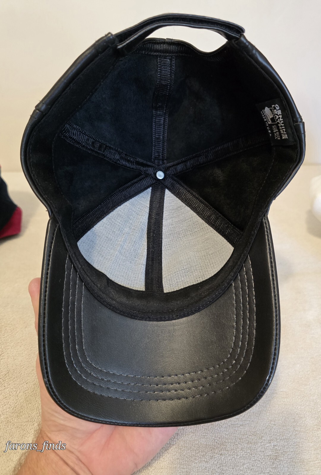 Genuine Solid  Black Leather Adjustable Baseball … - image 11