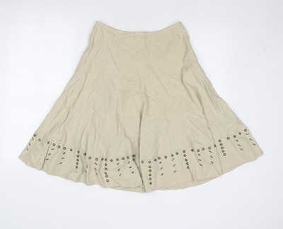 GEORGES RECH Damen beige Leinen Swing Rock Größe 10 Reißverschluss