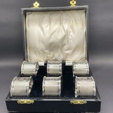 Set 6 Englische Serviettenringe 925 Silber Birmingham 1932 in Box Monogramm WHG