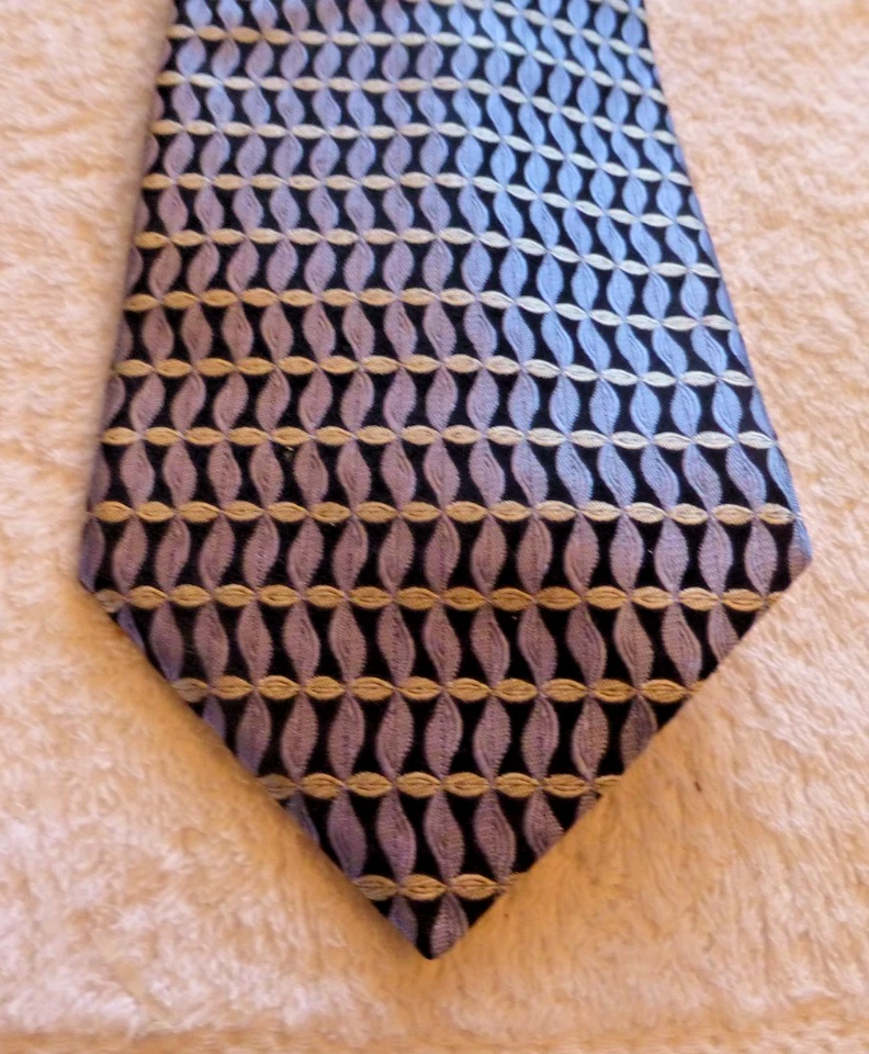 PAVONE PURE SILK Men's Tie Necktie, 60" Blue w/Silver leaves - Image 3 of 4