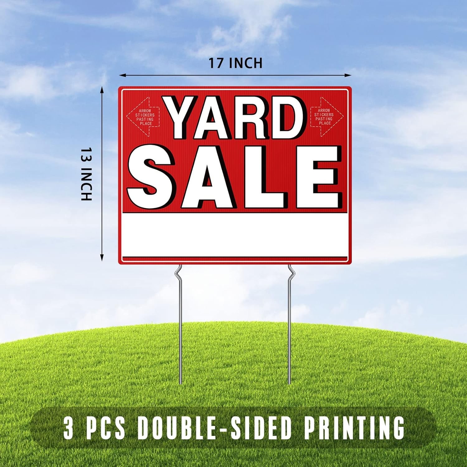 Yard Sale Signs, 3 Pcs Garage Signs with Metal Stakes, 17" x 13", Large, Red 