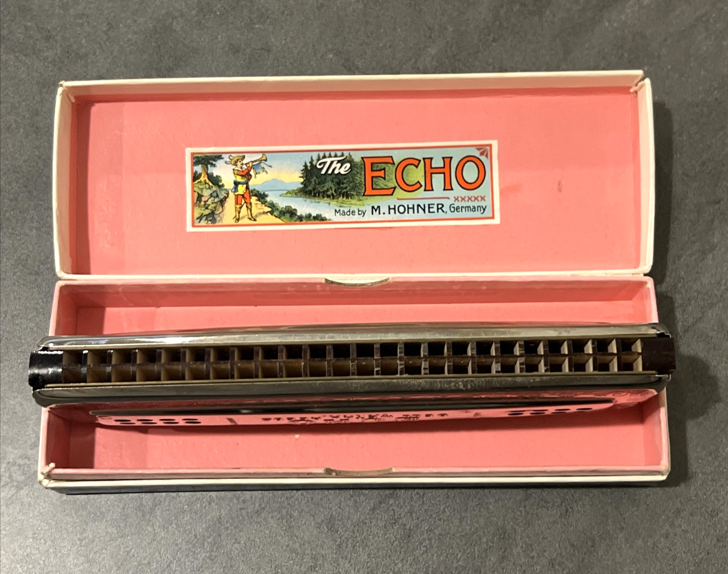 Vintage M. Hohner Echo Harp Harmonica 56 / 96 M 2 C / G Germany with Box