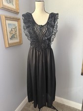 Vintage Black Nylon Slip Dress Dark Coquette Babydoll Lace Festival Rave Witchy