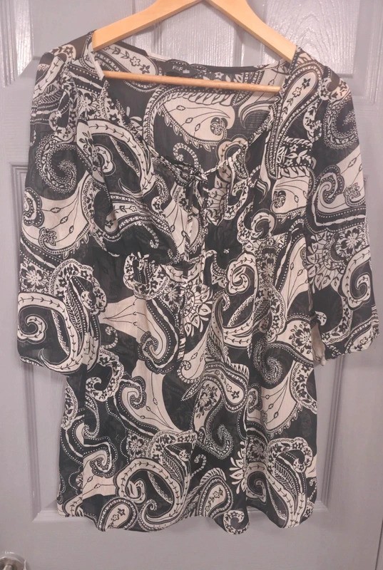 F&F black white paisley sheer beach tunic top 8