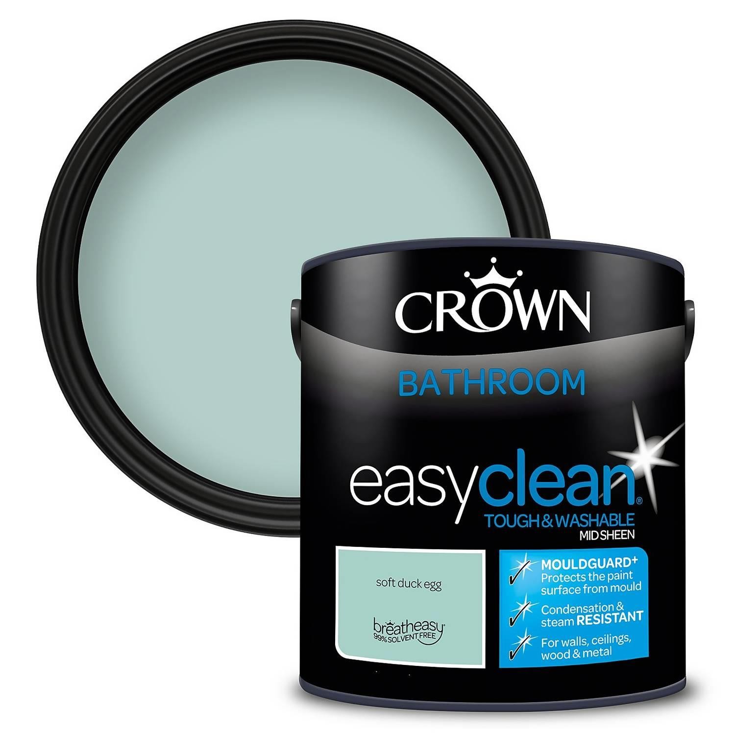 Crown EASYCLEAN Duck Egg Anti Mould Bathroom Paint, Mid Sheen 2.5L | Washable Soft Duck Egg anti-mould bathroom & wall paint. Mould & condensation resistant on walls, wood & metal. Low odour - Image 2