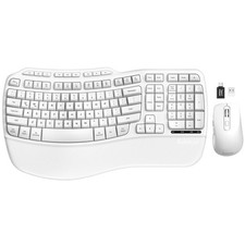 White Ergonomic Wireless Keyboard and Mouse Combo, 2.4G Full Size Ergo Wave K...