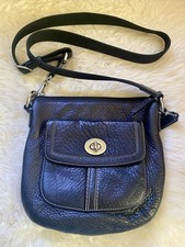 COACH Crossbody Black Bag Pebbled Leather, Turn Lock, Flap Pocket