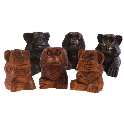 3 Weise Affen, nichts hören, sehen, sagen, Soar-Holz, ca. 10 cm handeschnitzt