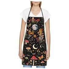 Chef Bib Aprons with Pockets for Women, Cute Cooking Apron for Kitchen Mushroom