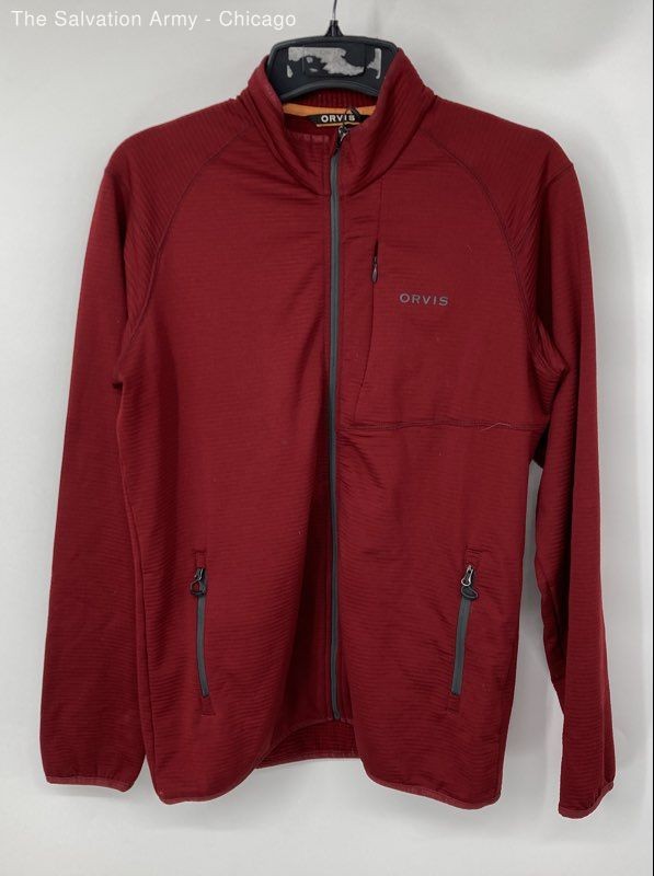Orvis Mens Red Long Sleeve Pockets Mock Neck Full-Zip Jacket Size Medium