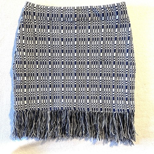 NWT ZARA Tweed Pull-On Fringe Skirt L Large Blue White - Picture 11 of 11