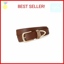 AI DEEBLUE Brown Belts for Women with Gold Buckle Faux Leather Belts Fashion Cas