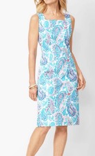 Talbots 10 p Fresco Paisley Sheath Dress Blue Pink designer wedding guest NWT