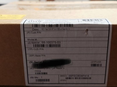 Cisco AIR-CAP3702I-E-K9 Dual Band 802.11ac 4x4 MIMO CleanAir PoE Access Point