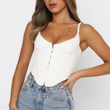 White Fox Stay Young Bustier White Ribbed Corset Top Size S NEW