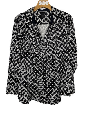 Lane Bryant Button Up Blouse Shirt Sz 20 Black White Geo L/S Class Classic