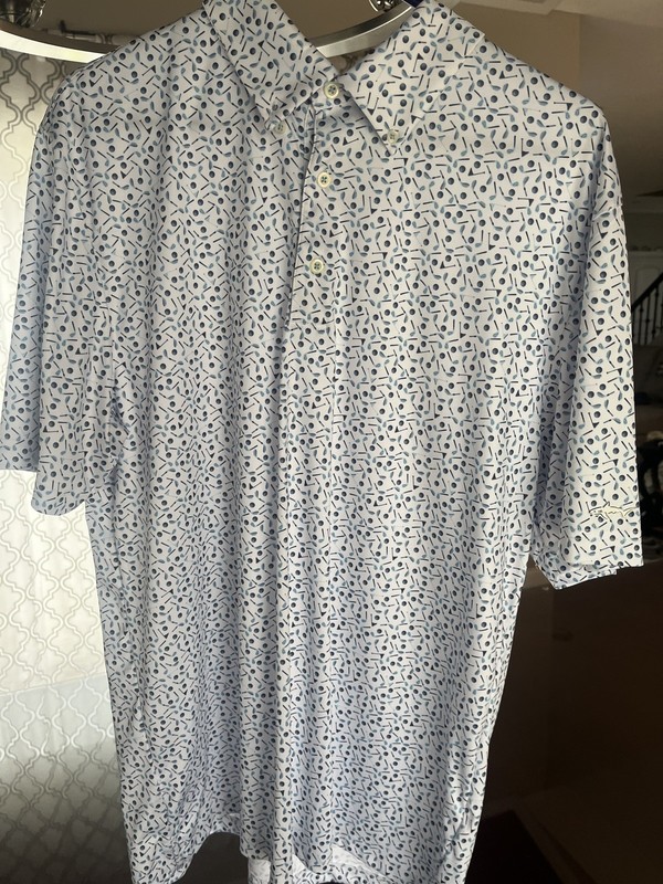 NEW Greg Norman ML75 Men's L Polo Golf Shirt Navy Blue Moisture Wicking Printed