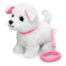 Walking White Dog Toy with Leash, Fluffy Electronic Puppy That Walks, Barks ...