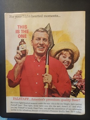 1963 Falstaff Beer Full Page Color Magazine Ad Gardening Scene 