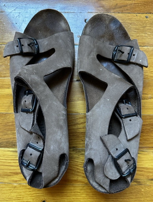 MEPHISTO Elka Sling Back Triple Strap Wedge Leather Sandals Brown Size 40 / 11