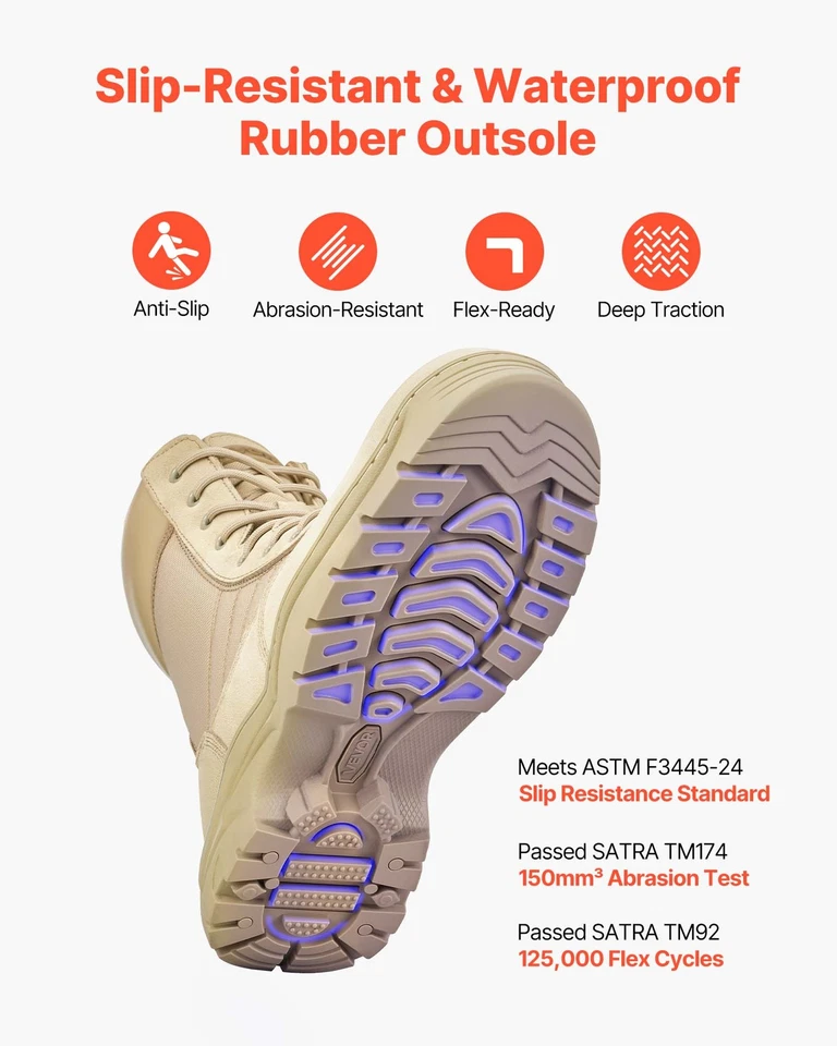 VEVOR Bottes Militaires Tactiques Fermeture Éclair Pointure EU 43 Couleur Sable - Photo 4/4