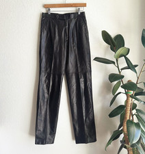 VTG Bermans Black Leather Pants Size 31X34 Pleated Tapered 80s/90s Made In Korea