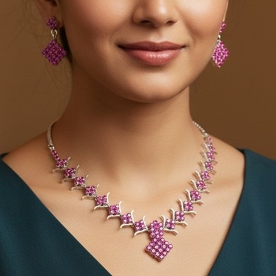 Selene Gems Natürliche Rubin Kette Ohrringe Set 925 Sterling Silber