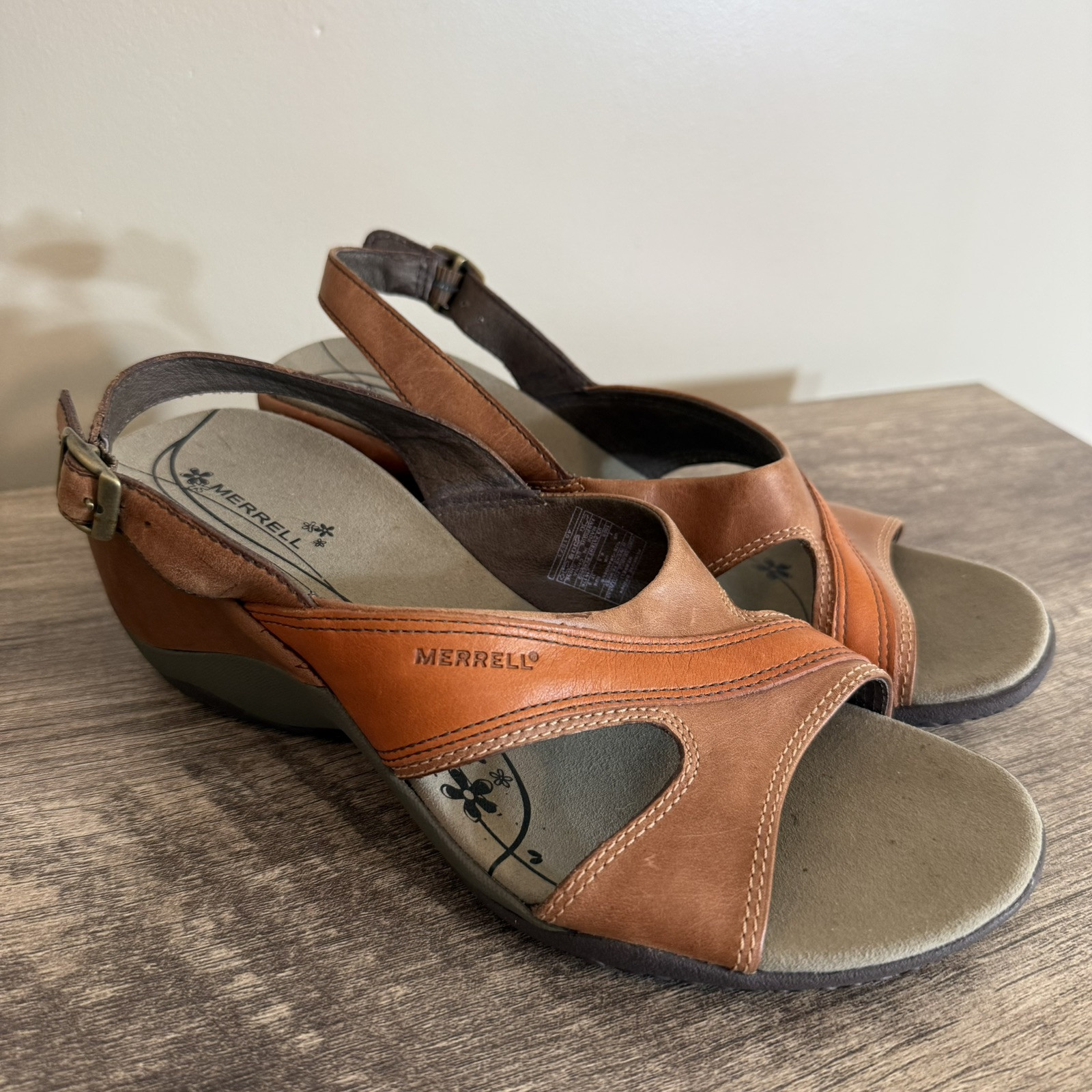 Merrell Primrose sandali zeppa donna cinturino slingback pelle marrone taglia 7