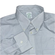 Brooks Brothers Milano Fit Small Check Button Down Men  s 16-38 Navy/White Supima