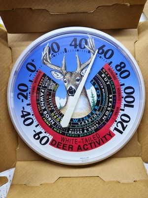 VINTAGE NEW WHITE TAILED DEER ACTIVITY 13'' THERMOMETER NEW IN BOX MADE IN USA
