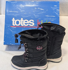 totes Alpine Mackenzie Girls Waterproof Warm Winter Snow Boots Black Youth Sz 12