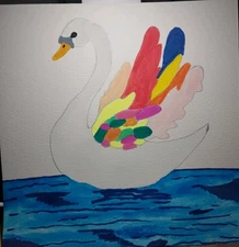 Swan Lake Original Painting COA 8x8 GAT  PAINTINGS Signed Whimsical Animals GAT